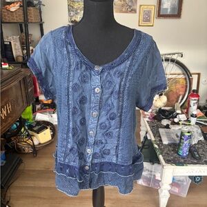 Blue Button-Up Women's Top